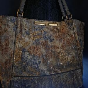 Enzo Angiolini Metallic Sequin Tote Bag Gold Bronze Shimmer Shoulder Handbag